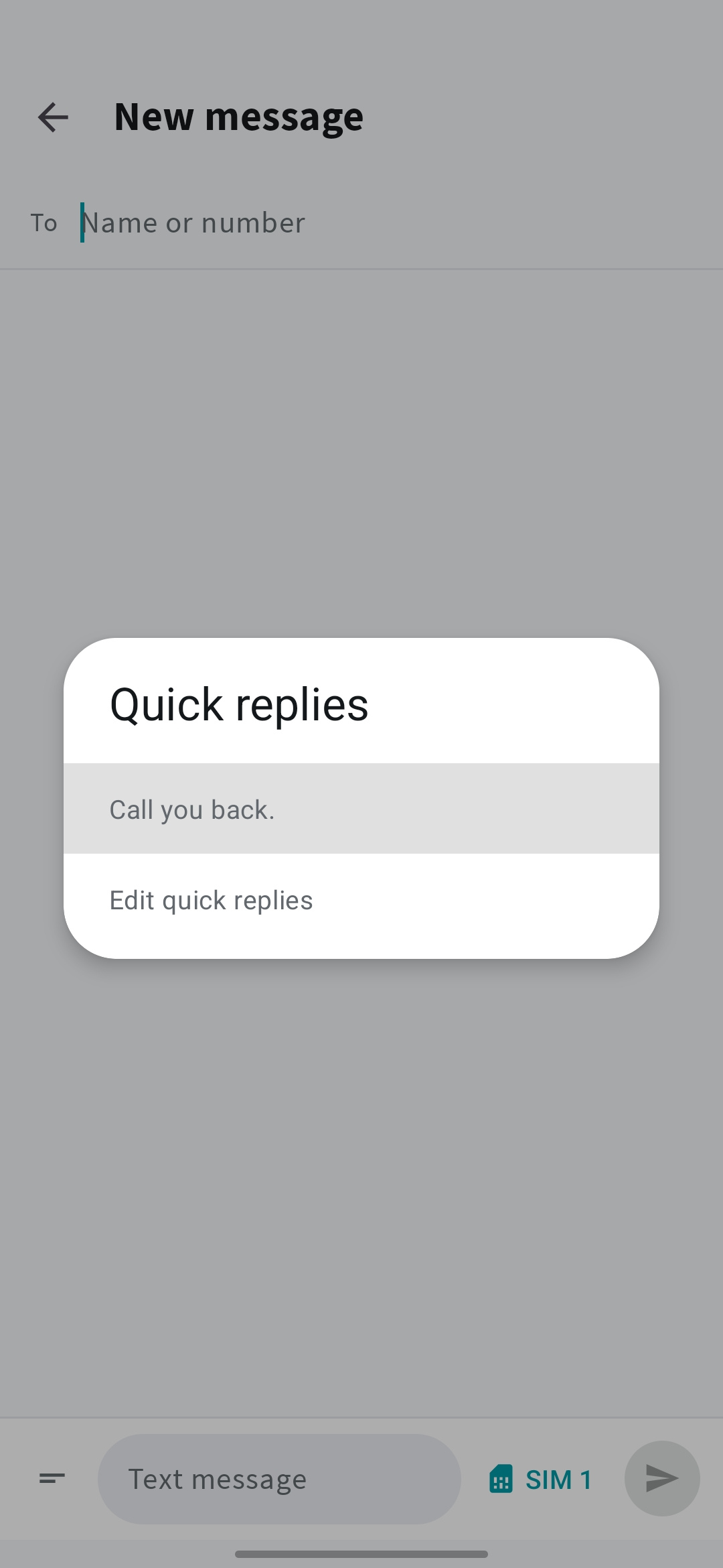 Quick replies settings in a Mera SMS conversation
