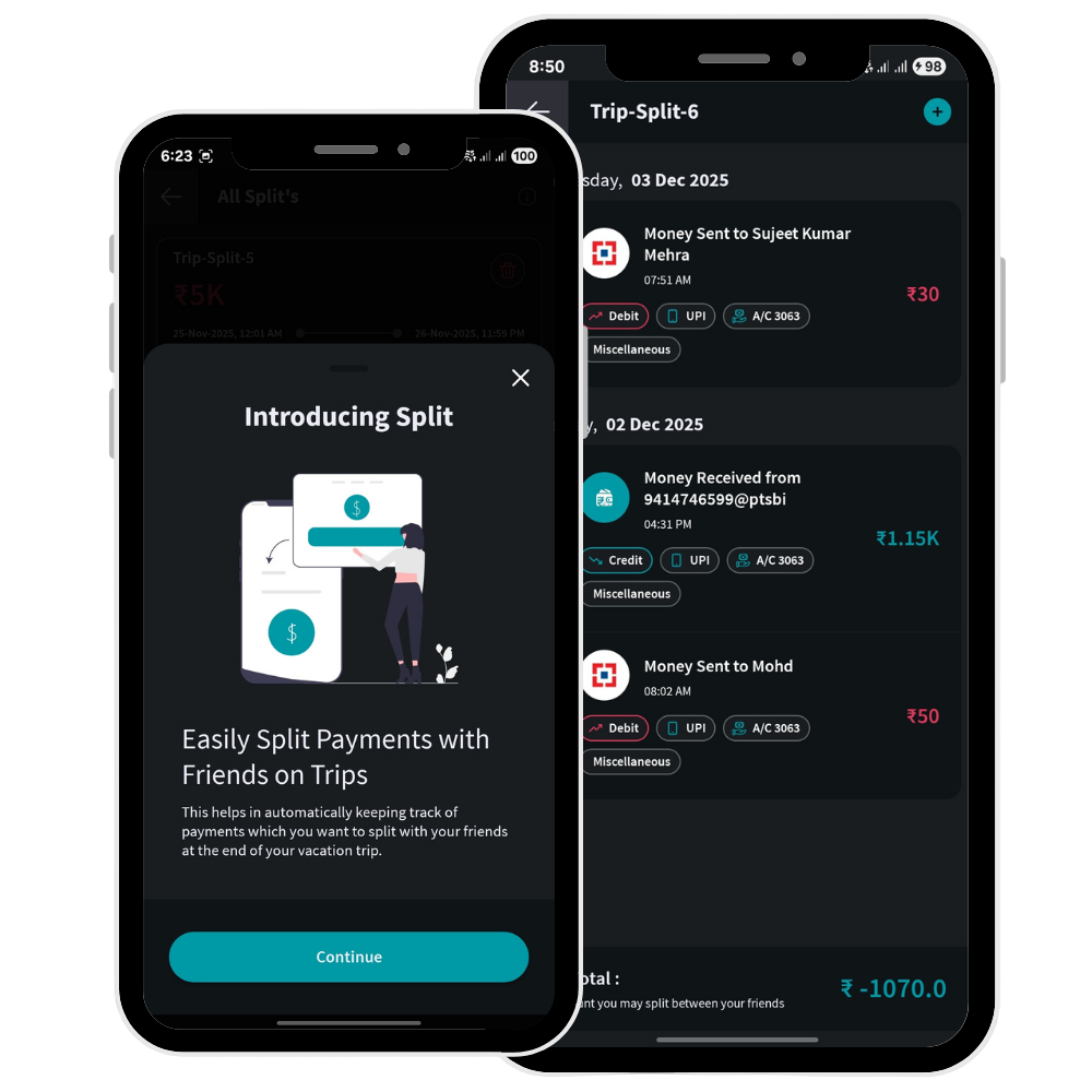 Mera Kharcha split payment tracking screen showing group expenses
